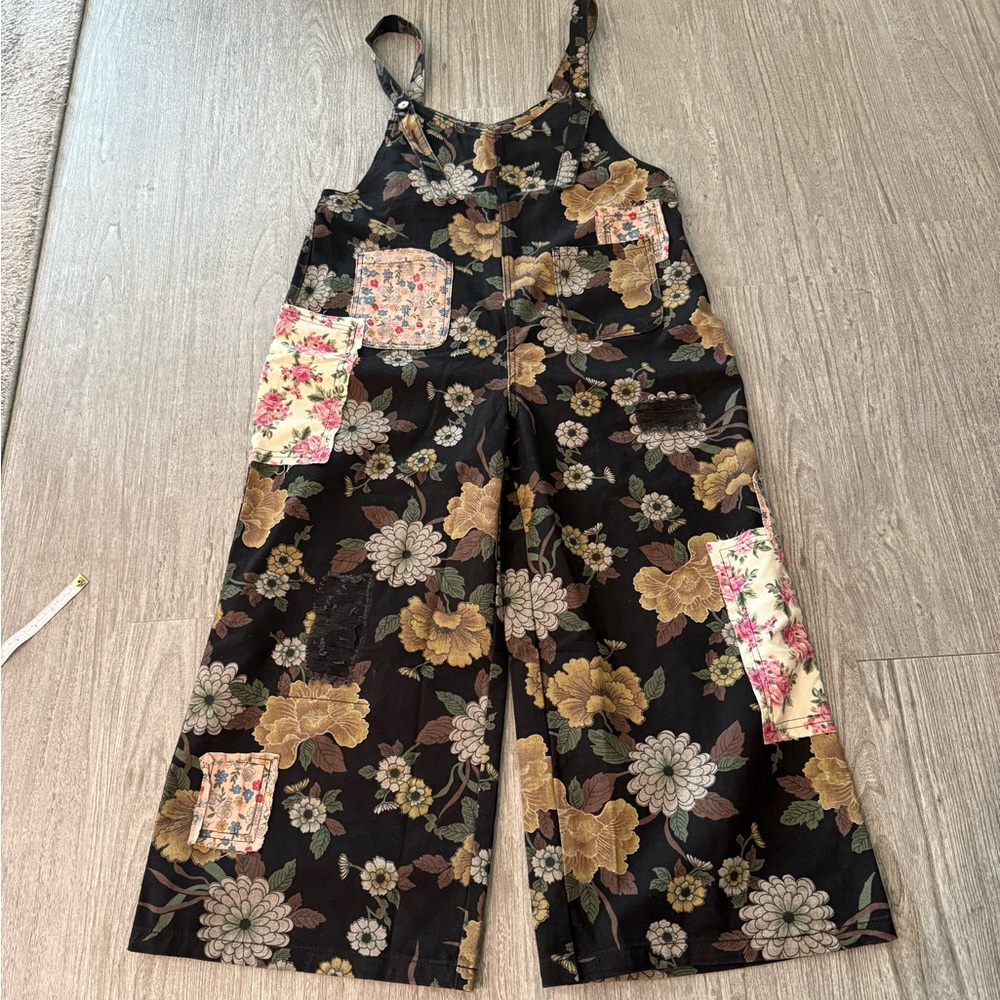 Pol Floral Patchwork Overall Nwot - image 1